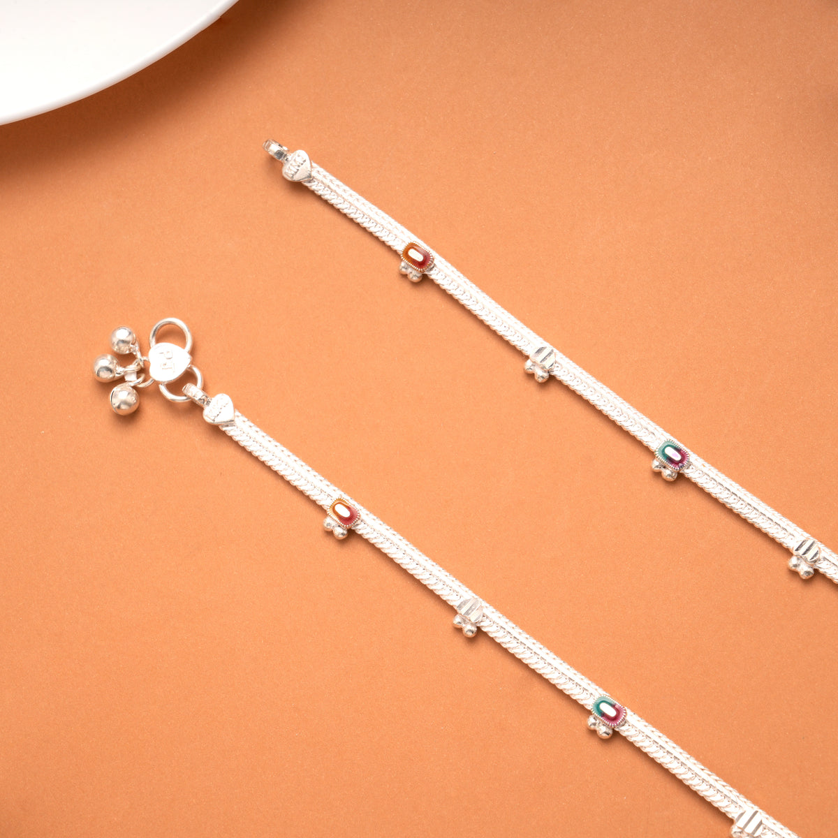 Classic Beads Enamel Silver Anklet
