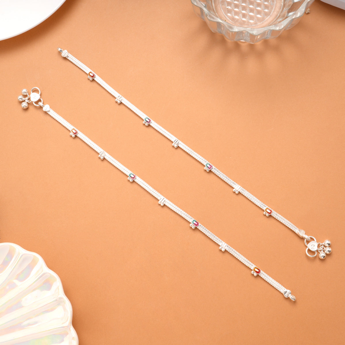 Classic Beads Enamel Silver Anklet