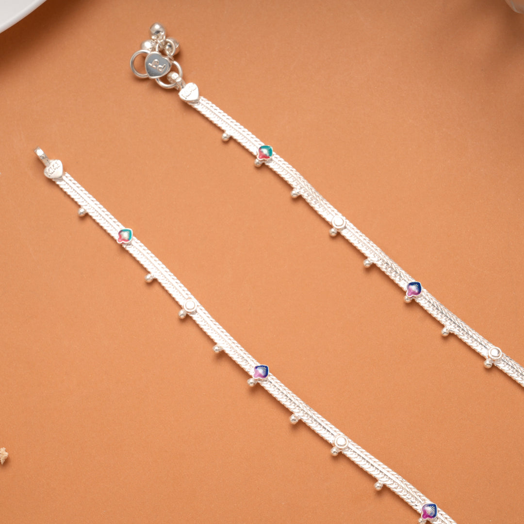 Dual Shade Leaf Enamel Silver Anklet