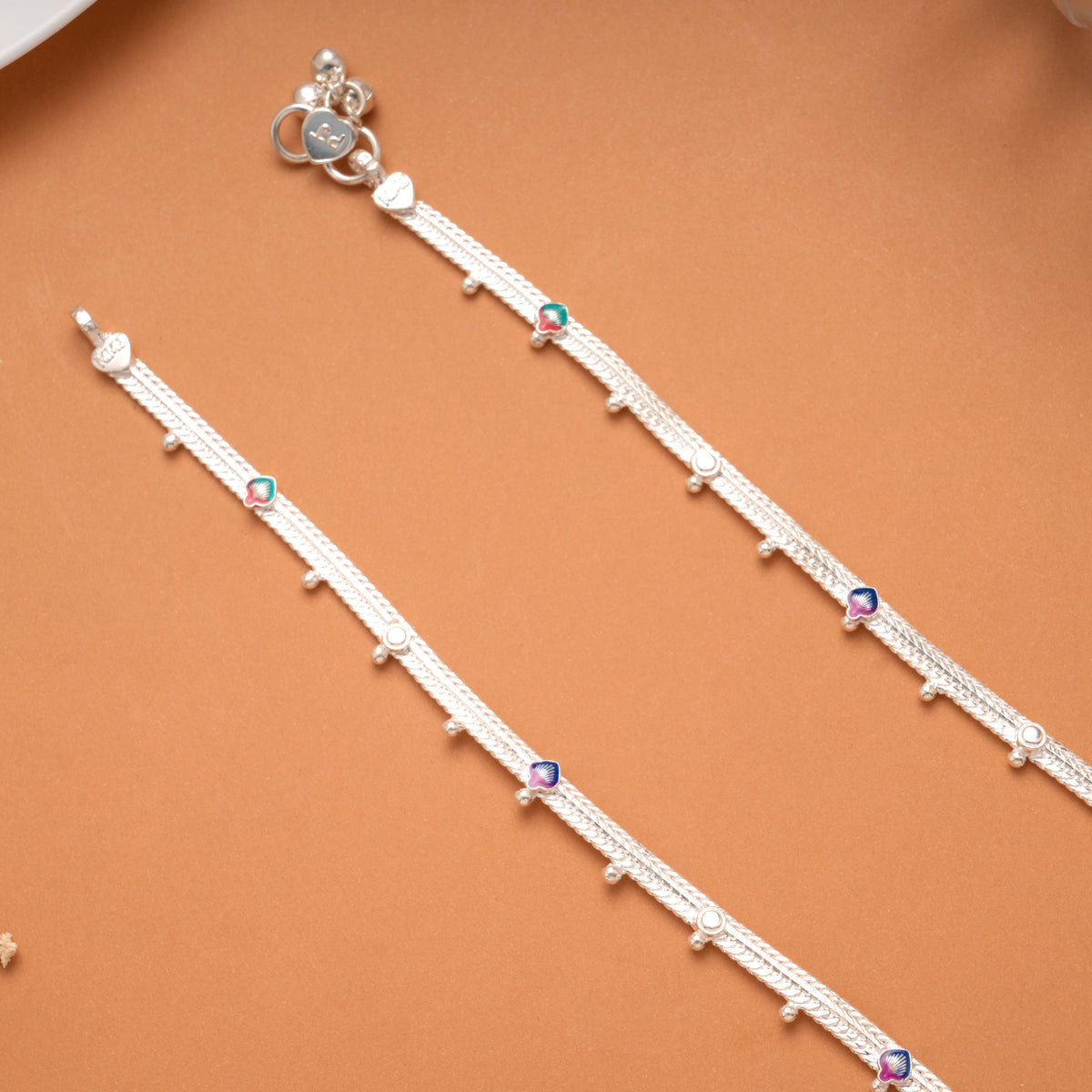 Dual Shade Leaf Enamel Silver Anklet