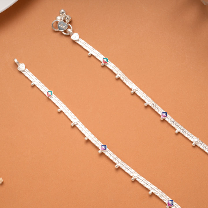 Dual Shade Leaf Enamel Silver Anklet