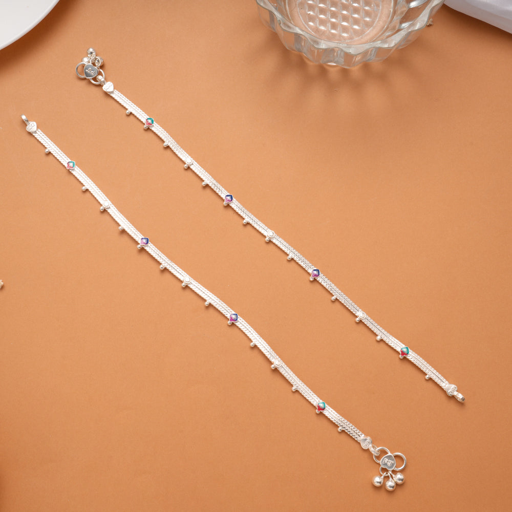 Dual Shade Leaf Enamel Silver Anklet