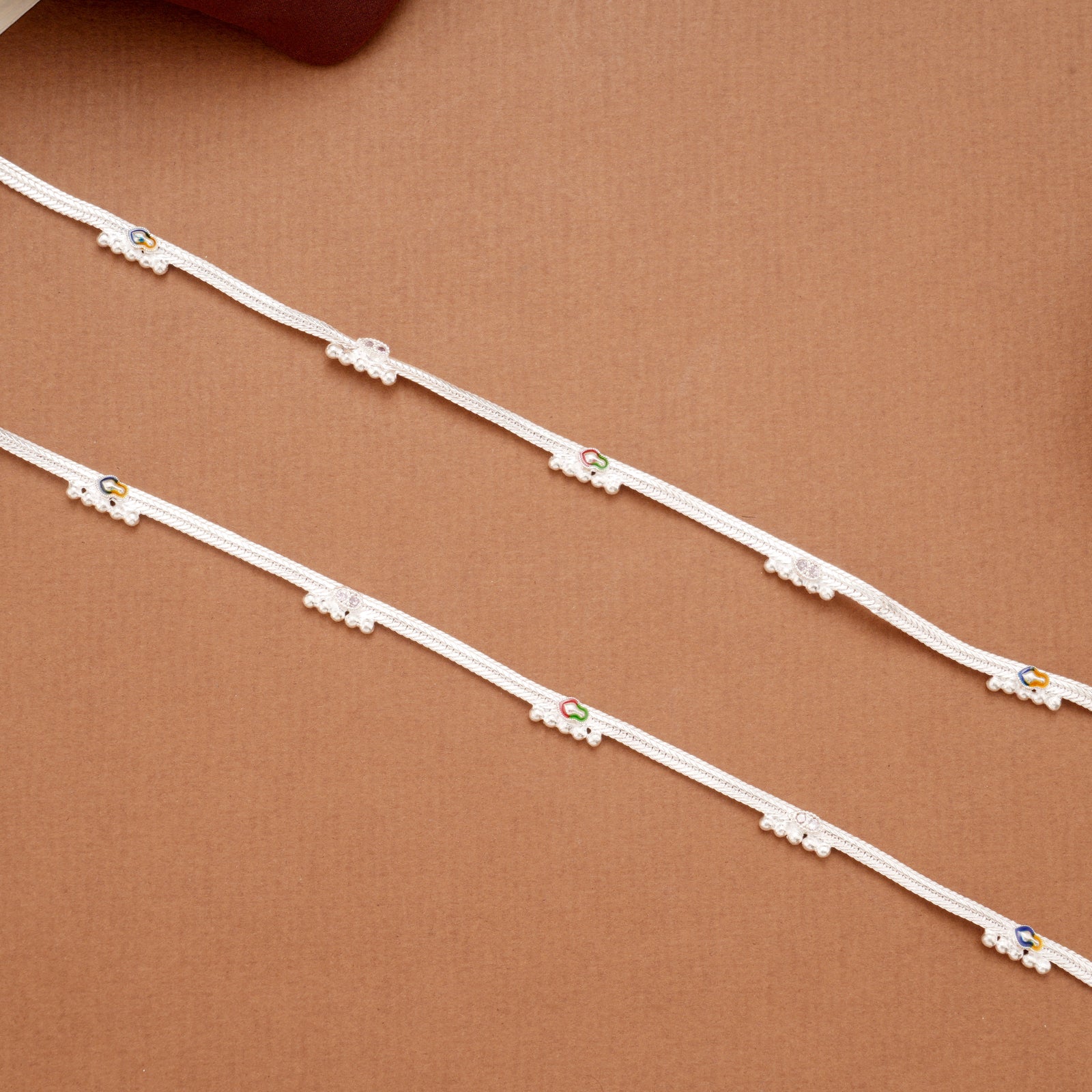 Vibrant Multicolour Enamel Arrow Design Silver Anklets