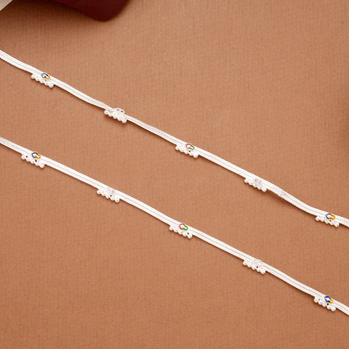 Vibrant Multicolour Enamel Arrow Design Silver Anklets