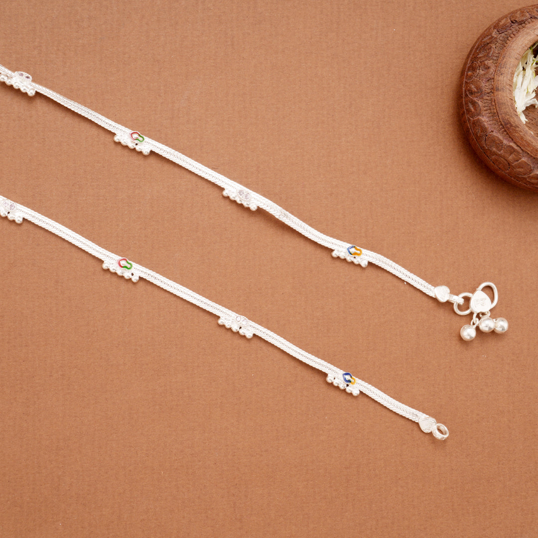 Vibrant Multicolour Enamel Arrow Design Silver Anklets