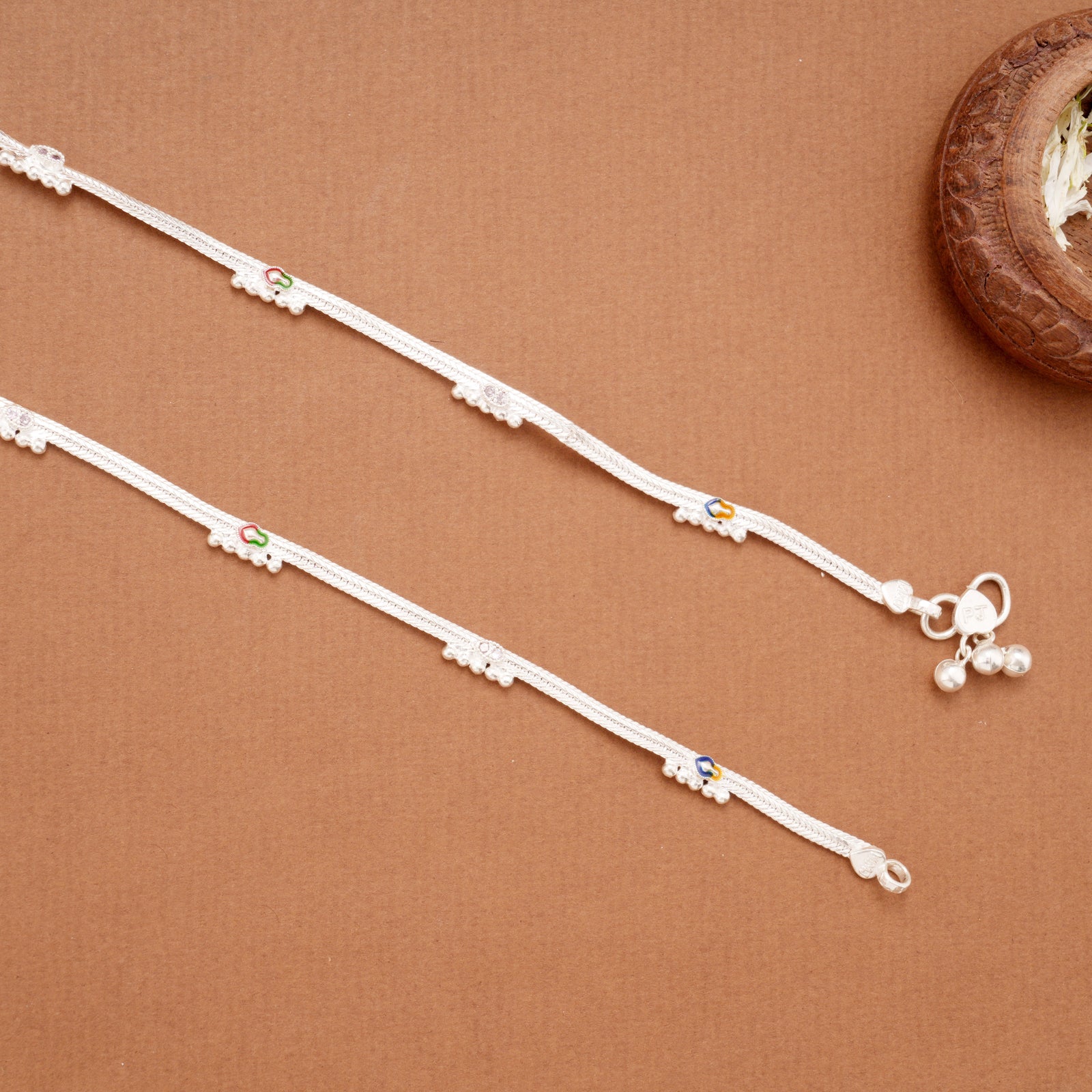Vibrant Multicolour Enamel Arrow Design Silver Anklets