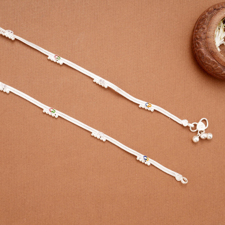 Vibrant Multicolour Enamel Arrow Design Silver Anklets