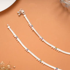 Colour Beads Round Enamel Silver Anklet