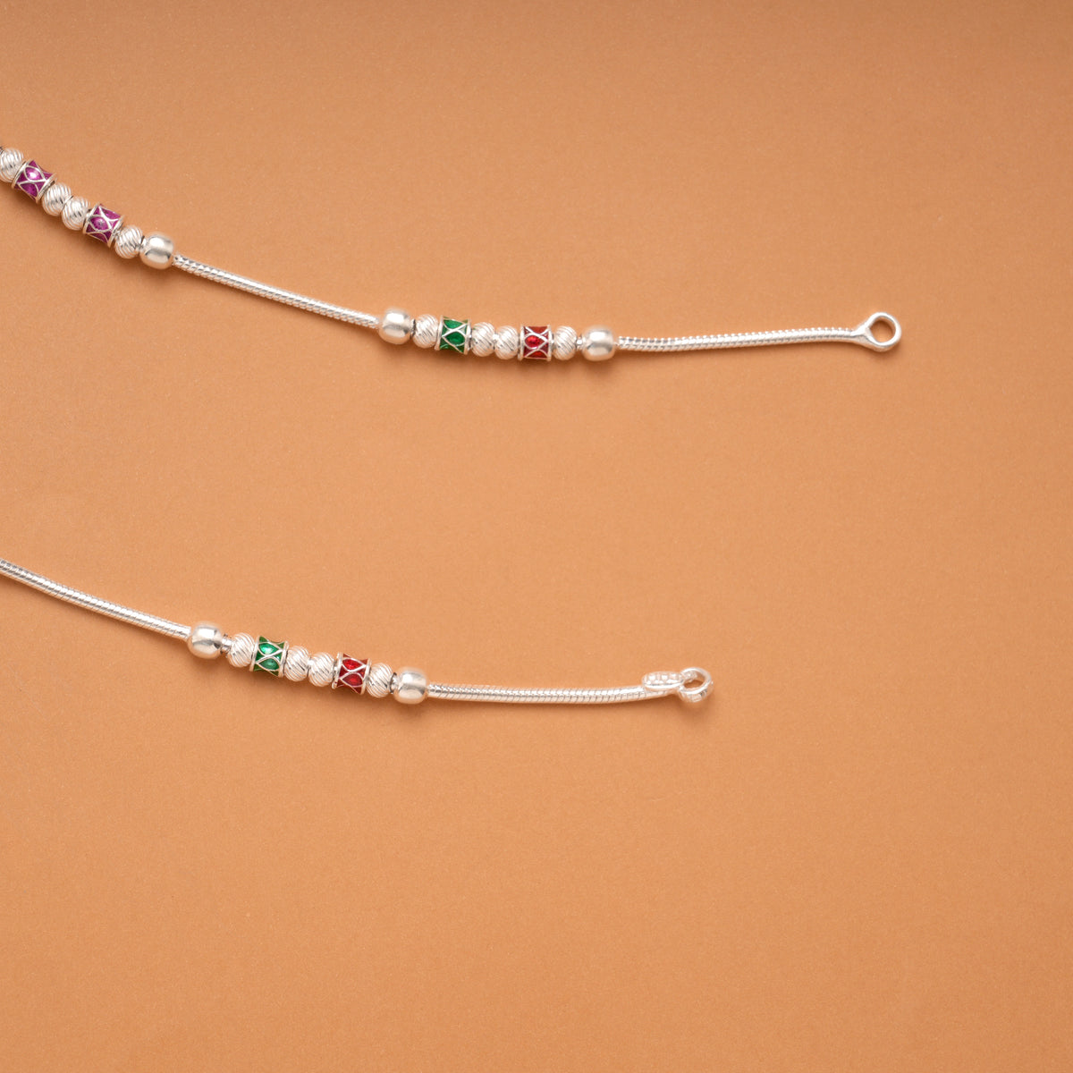 Dual Round Enamel Design Silver Anklet