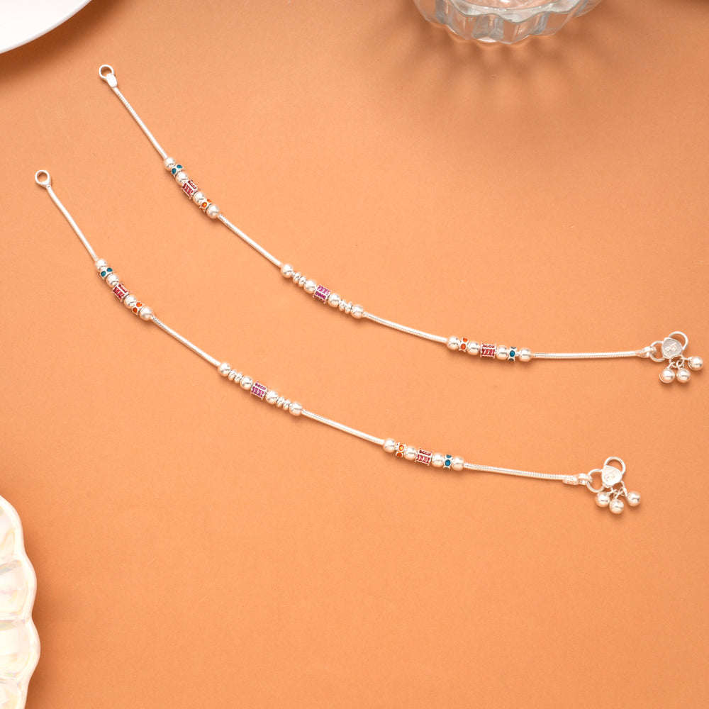 Heritage Beads Enamel Colour Silver Anklet