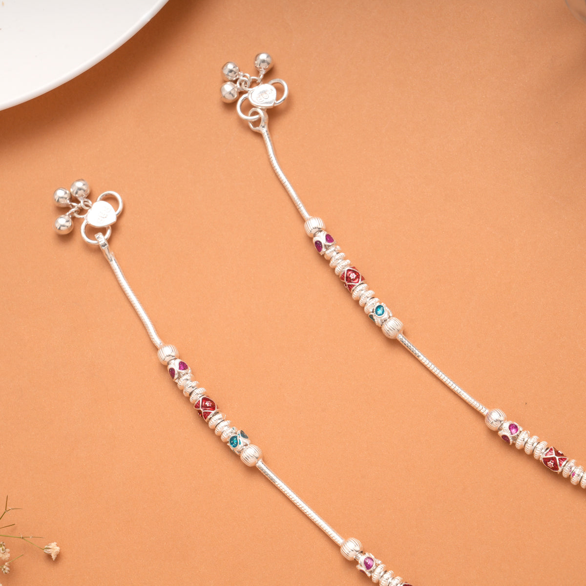 Stylish Spiral Beads Silver Anklet