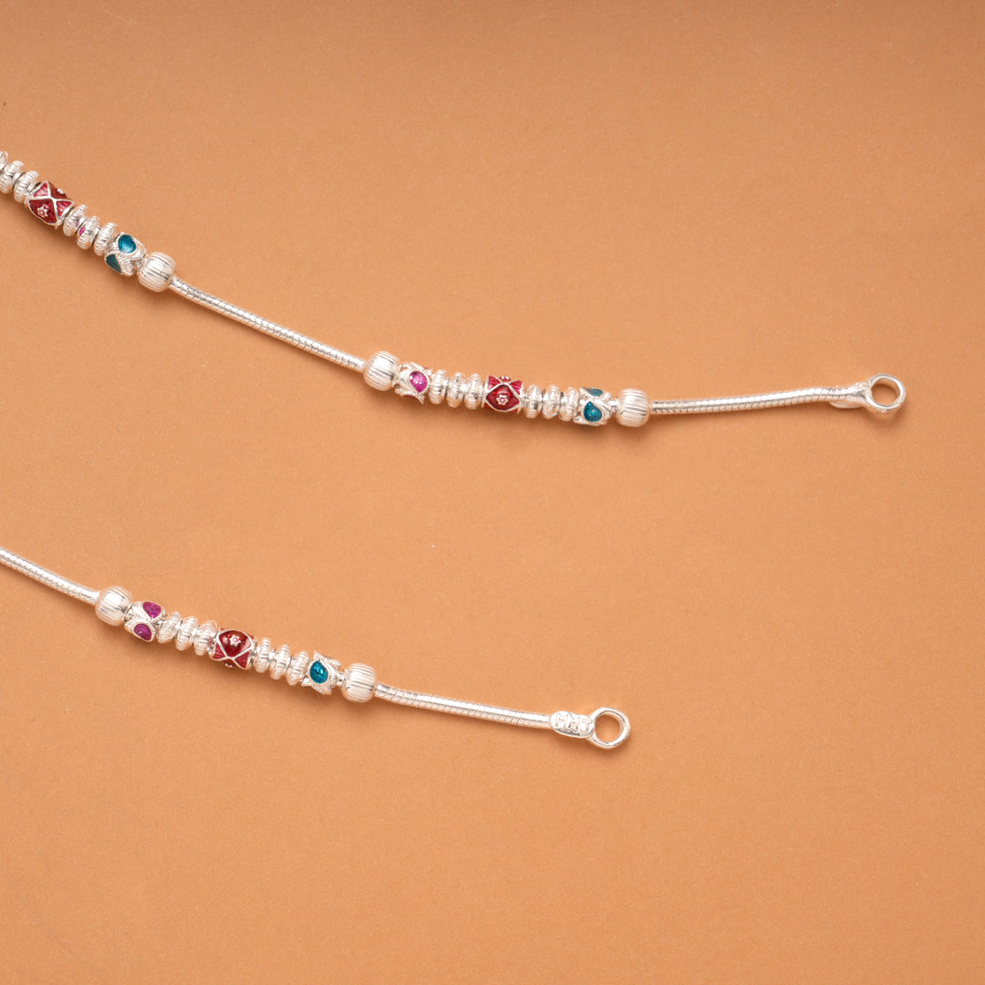 Stylish Spiral Beads Silver Anklet
