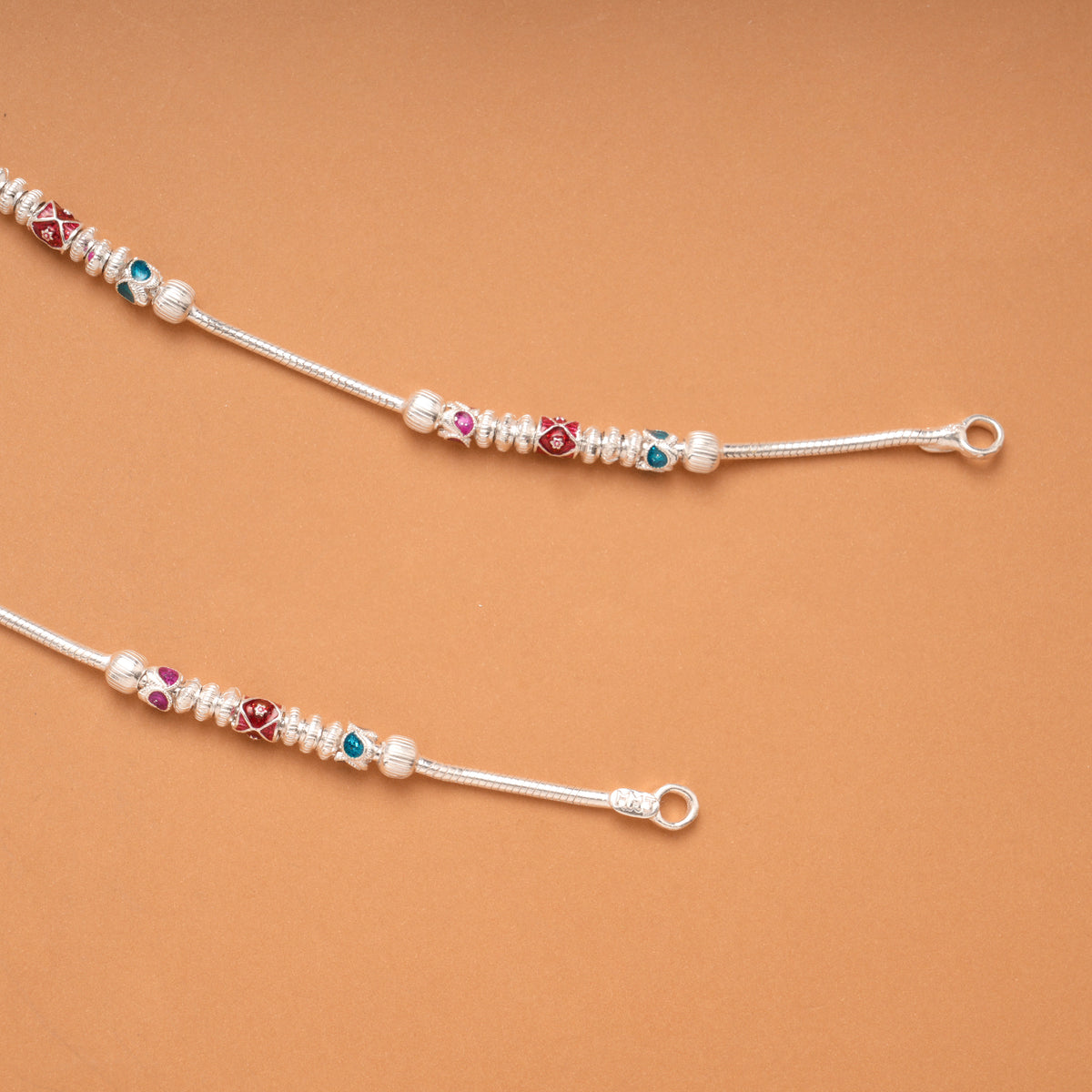 Stylish Spiral Beads Silver Anklet