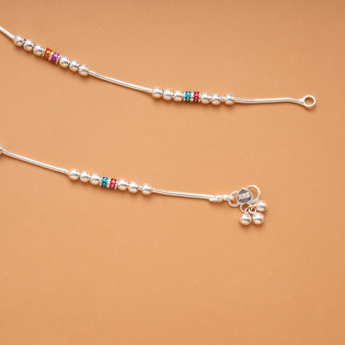 Classic Cylindrical Enamel Pattern Silver Anklet