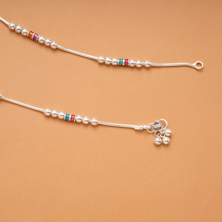 Classic Cylindrical Enamel Pattern Silver Anklet