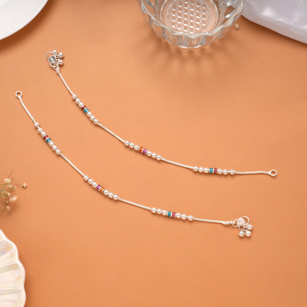 Classic Cylindrical Enamel Pattern Silver Anklet