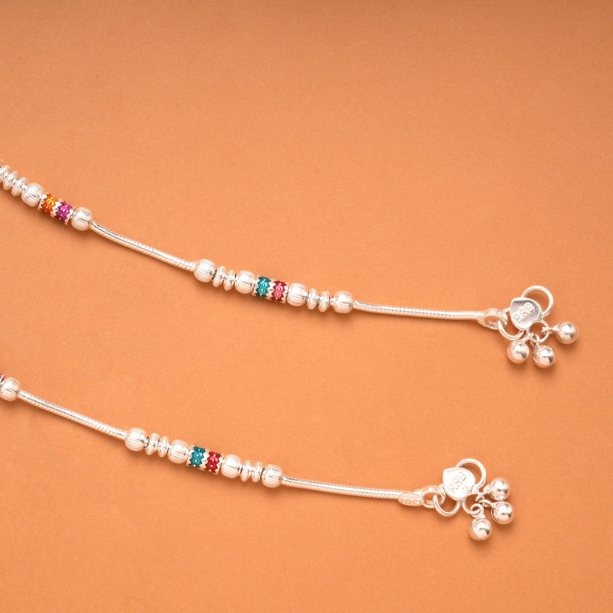 Minimal Design Colour Drops Silver Anklet