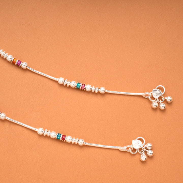 Minimal Design Colour Drops Silver Anklet