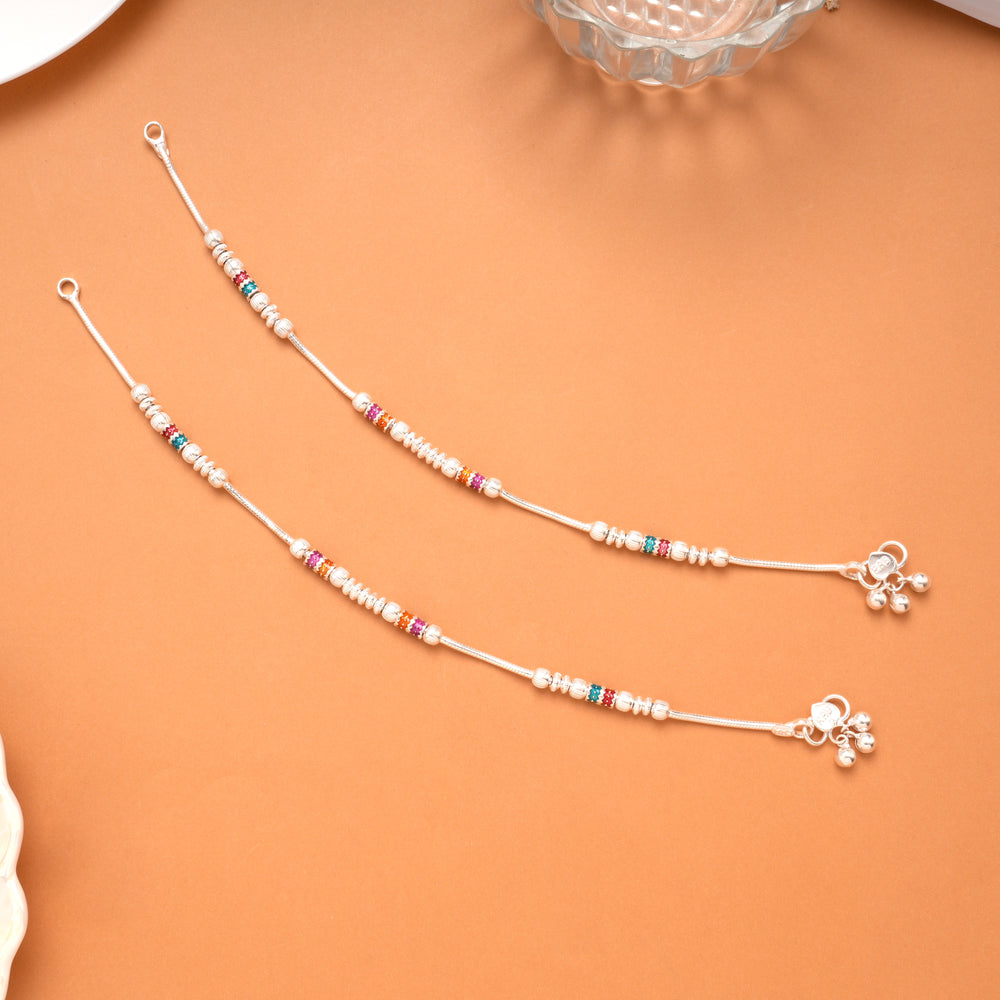 Minimal Design Colour Drops Silver Anklet