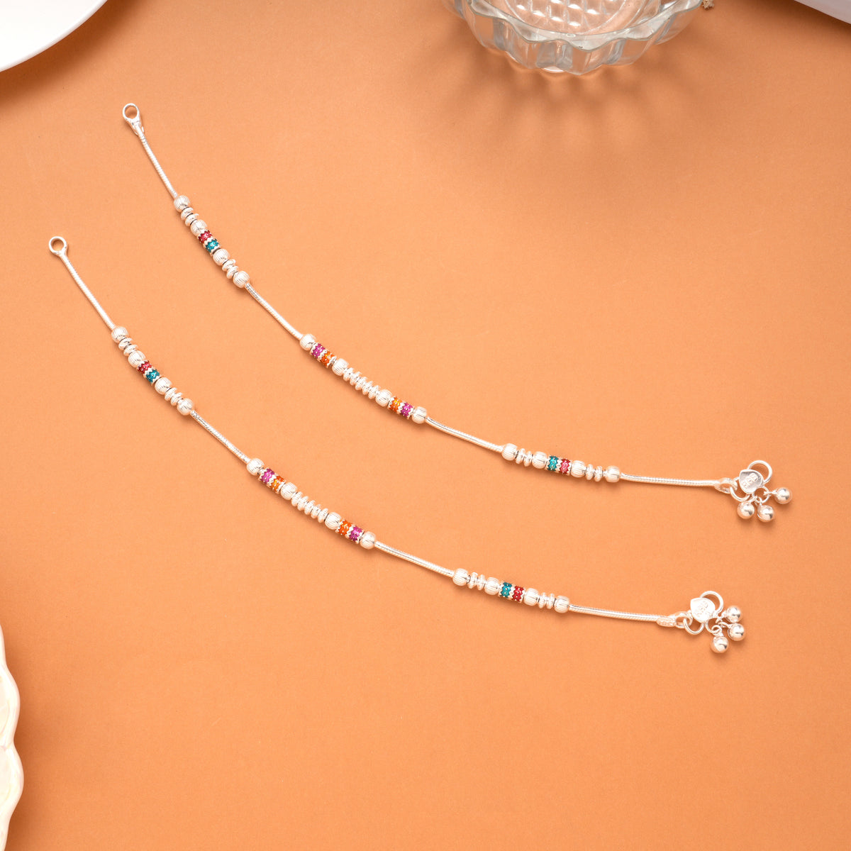 Minimal Design Colour Drops Silver Anklet