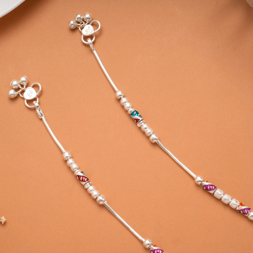 Vibrant Colour Enamel Drops Silver Anklet