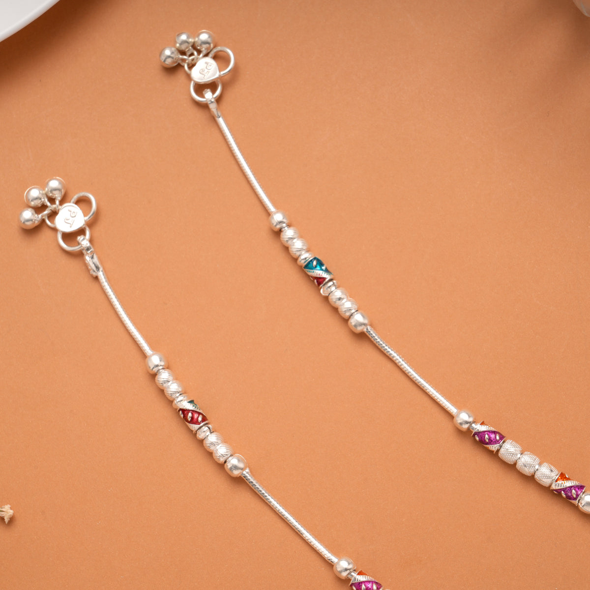 Vibrant Colour Enamel Drops Silver Anklet