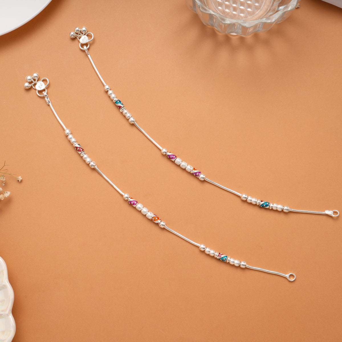 Vibrant Colour Enamel Drops Silver Anklet