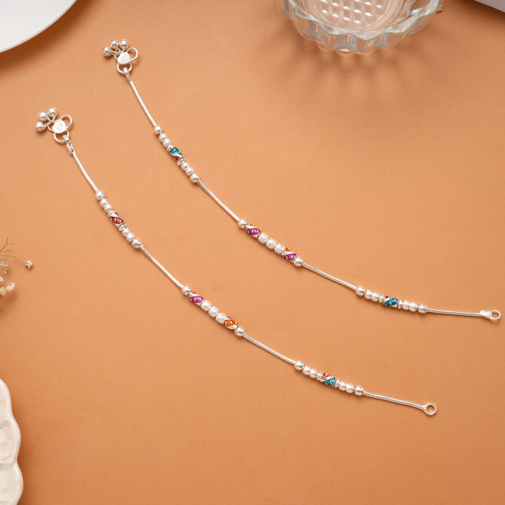 Vibrant Colour Enamel Drops Silver Anklet