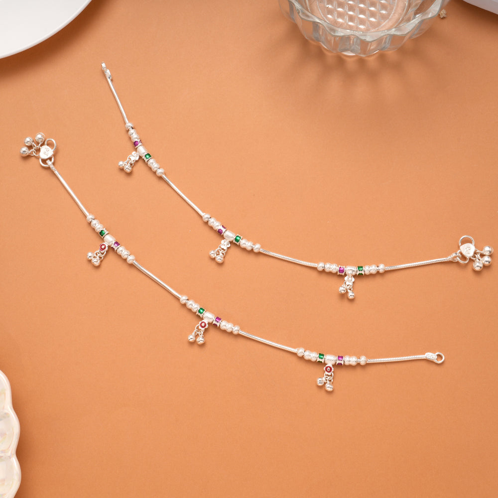 Fancy Star Enamel Silver Anklet