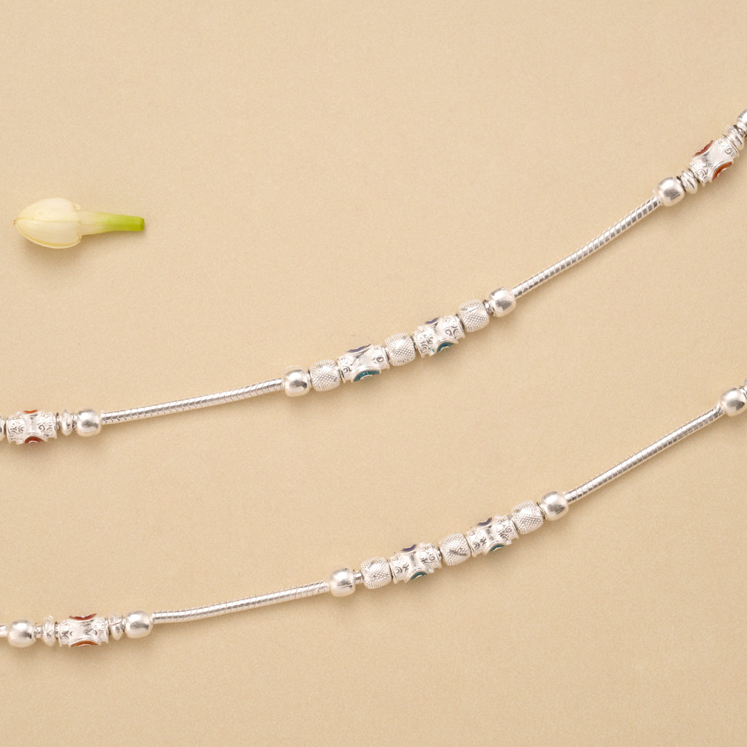 Fancy Aurora Beaded Silver Anklet