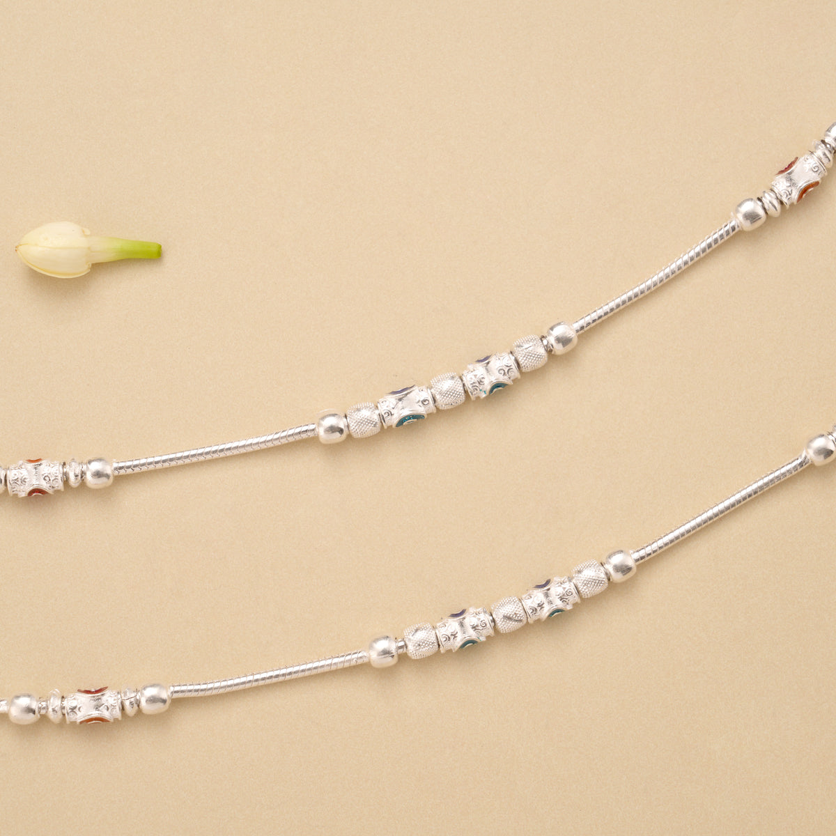 Fancy Aurora Beaded Silver Anklet