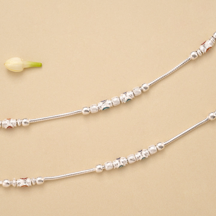Fancy Aurora Beaded Silver Anklet