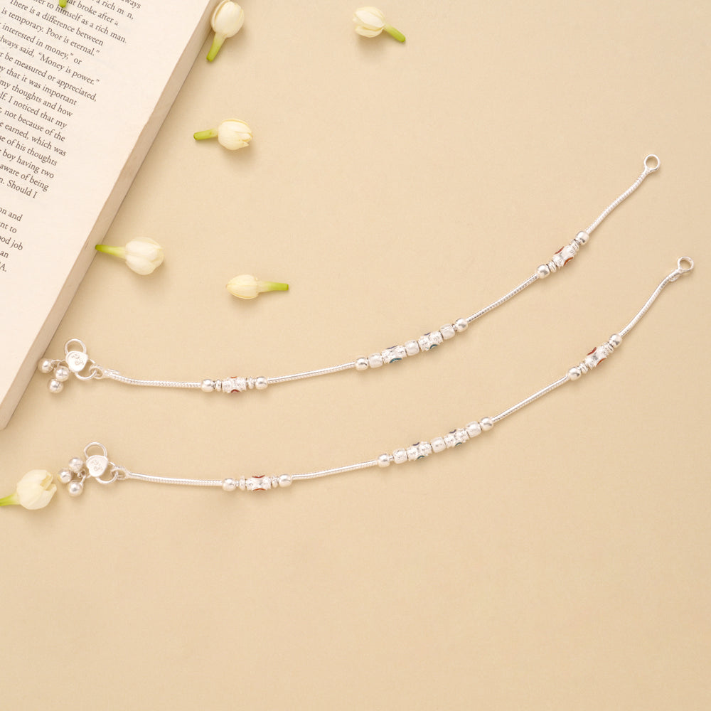 Fancy Aurora Beaded Silver Anklet