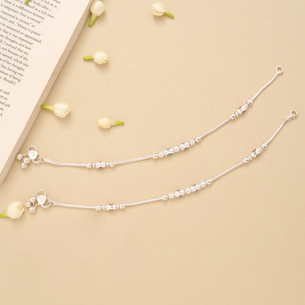 Fancy Aurora Beaded Silver Anklet