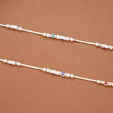 Multicolour Heart Enamel Beaded Silver Anklets