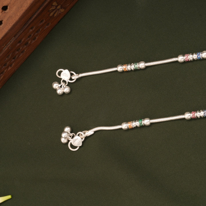 Elegant Multicolour Balls Design Silver Anklets