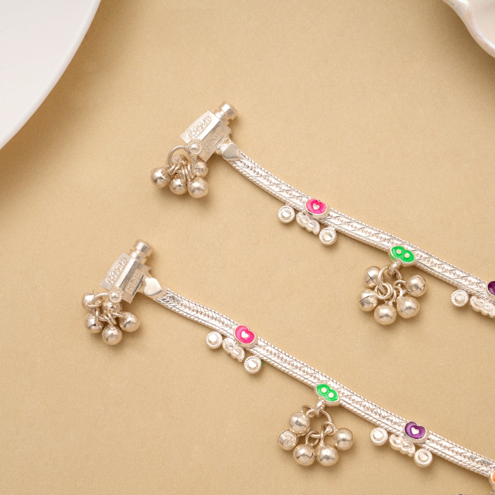 Premium Heart Enamel with Drops Baby Silver Anklet