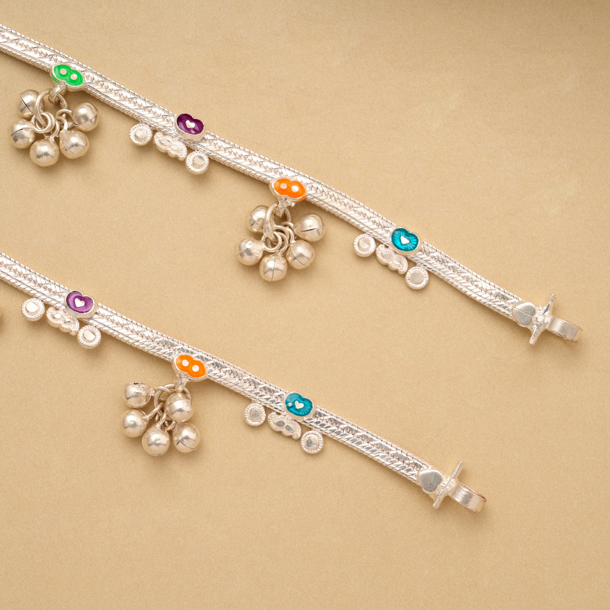 Premium Heart Enamel with Drops Baby Silver Anklet