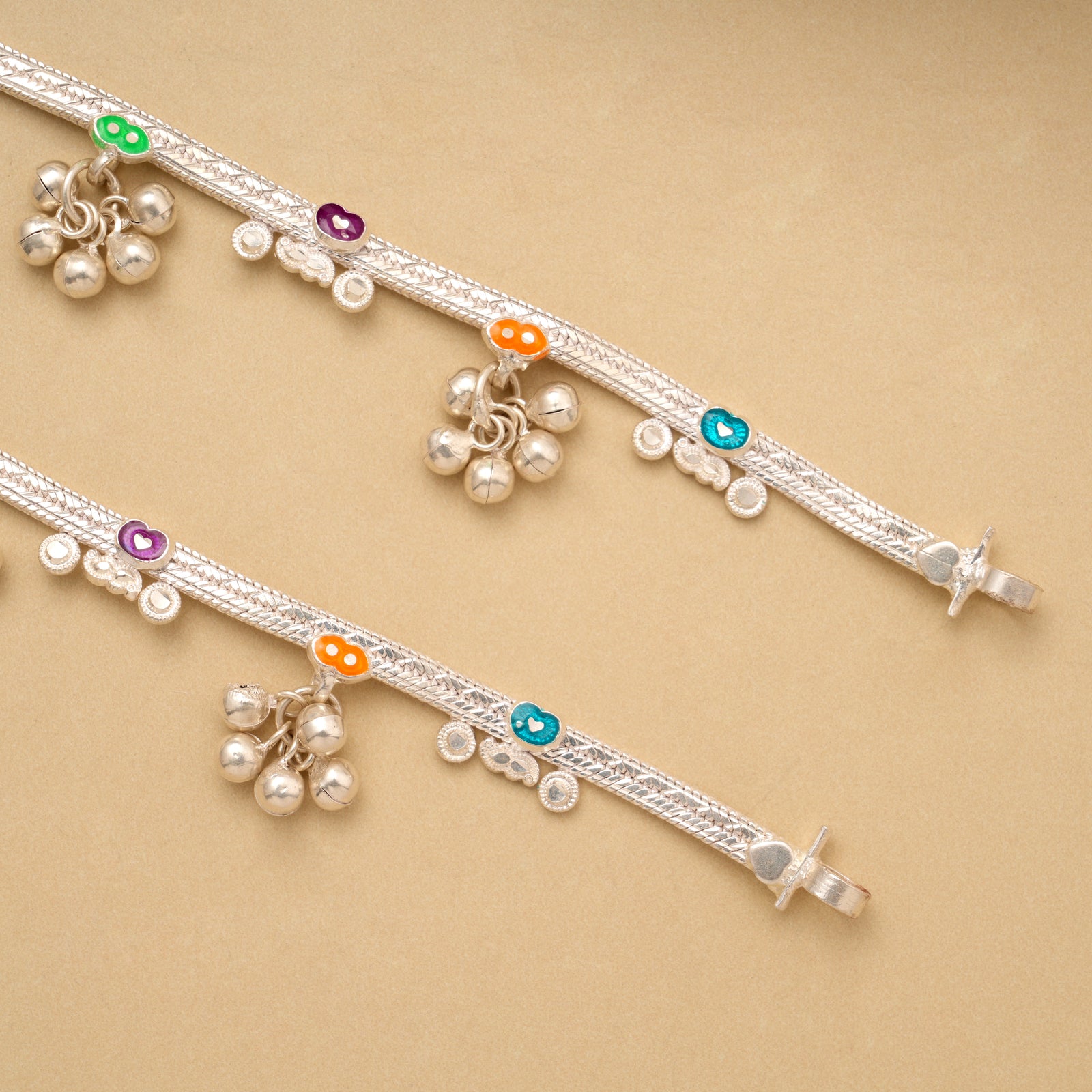 Premium Heart Enamel with Drops Baby Silver Anklet
