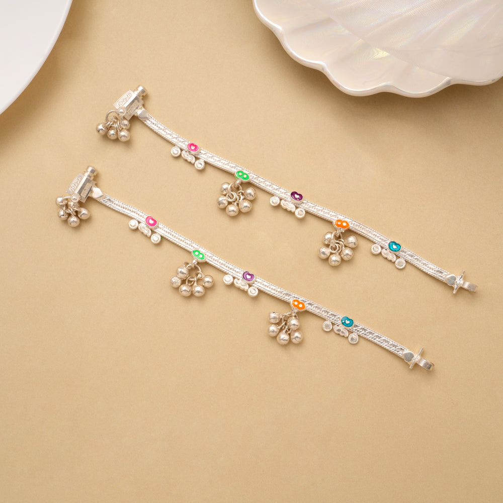 Premium Heart Enamel with Drops Baby Silver Anklet