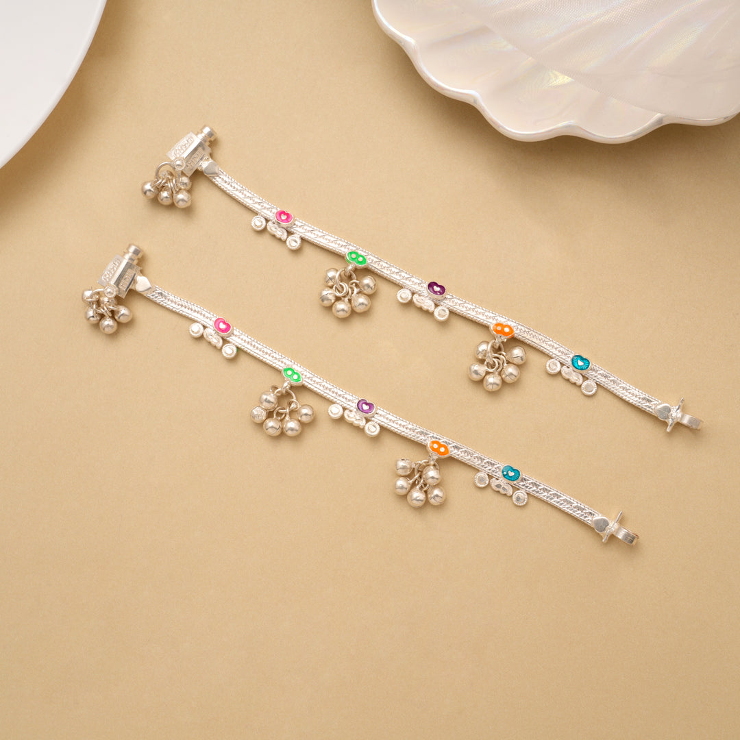 Premium Heart Enamel with Drops Baby Silver Anklet