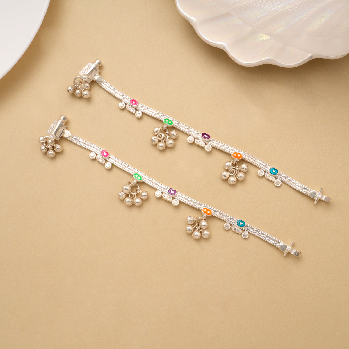 Premium Heart Enamel with Drops Baby Silver Anklet
