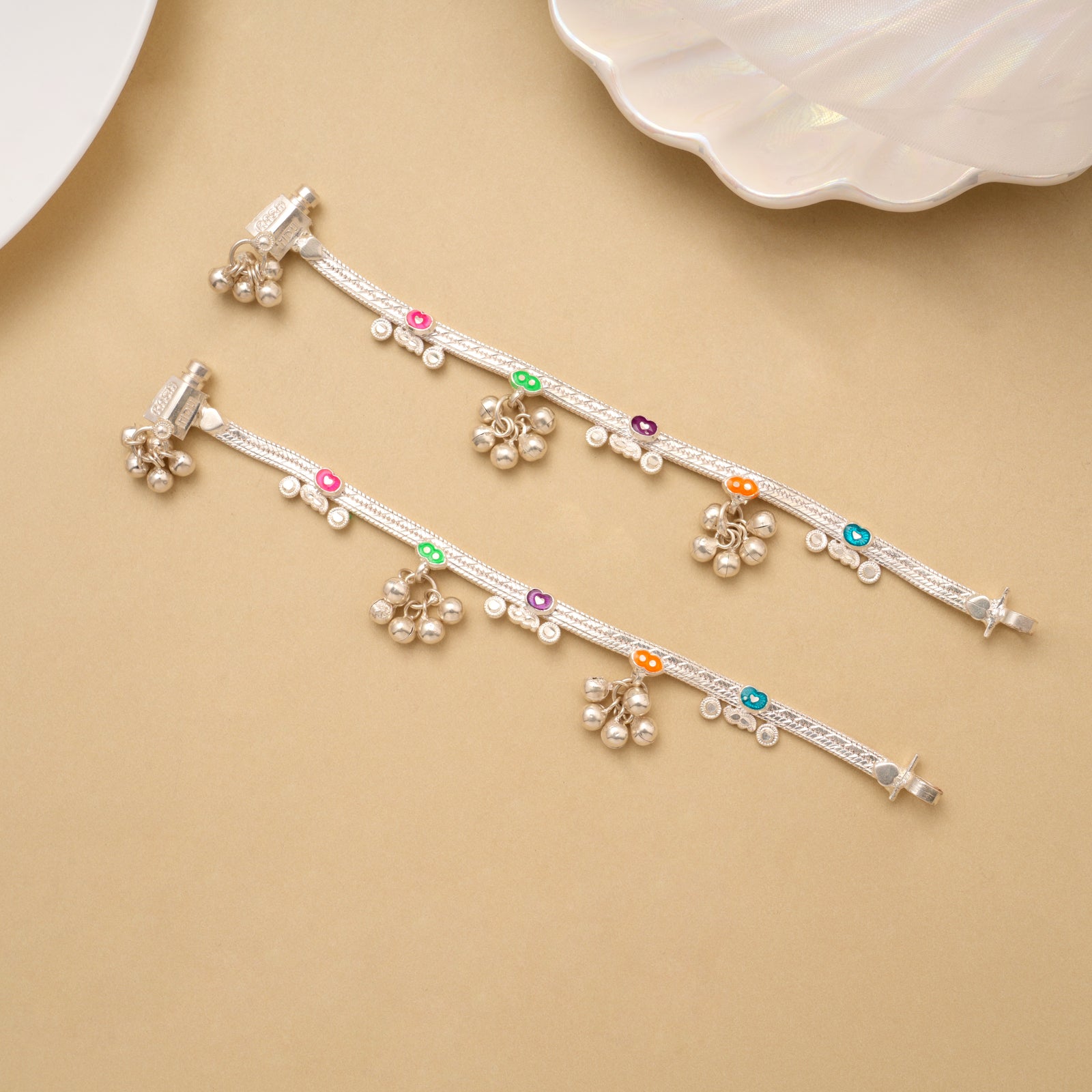 Premium Heart Enamel with Drops Baby Silver Anklet