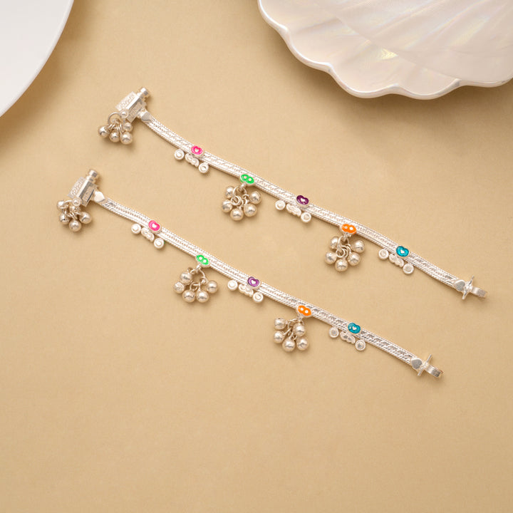 Premium Heart Enamel with Drops Baby Silver Anklet