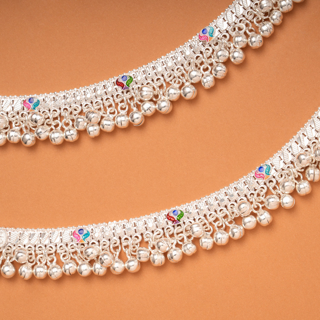 Silver Ethnic Meenakari Baby Anklets