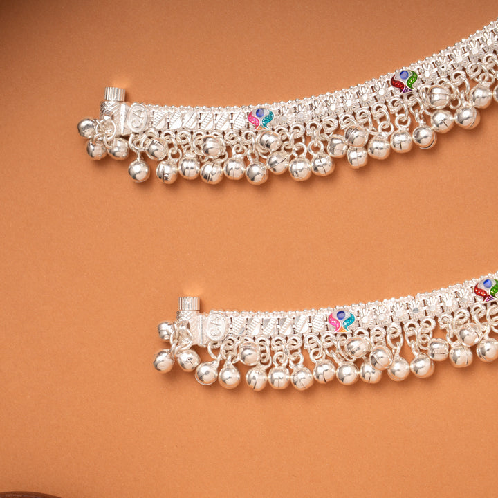 Silver Ethnic Meenakari Baby Anklets