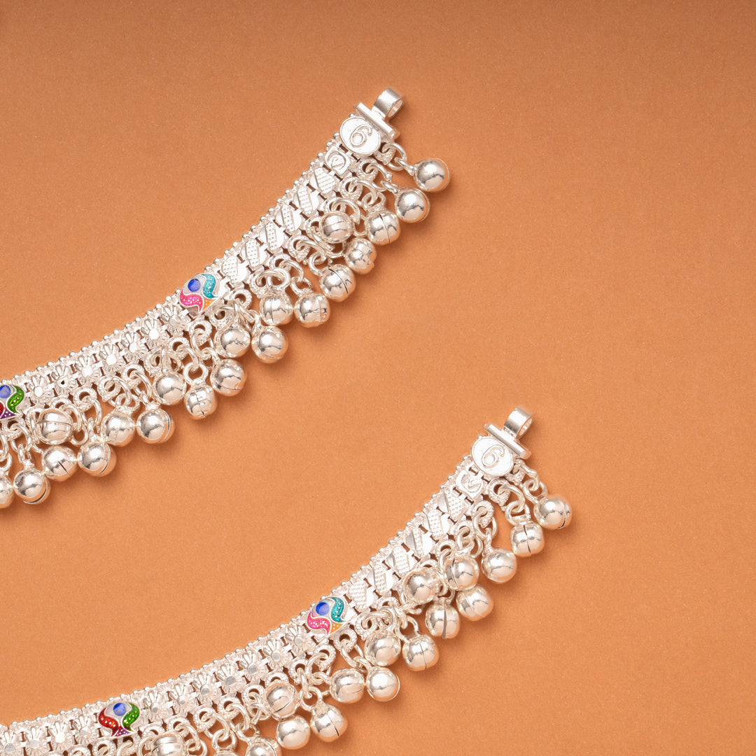 Silver Ethnic Meenakari Baby Anklets