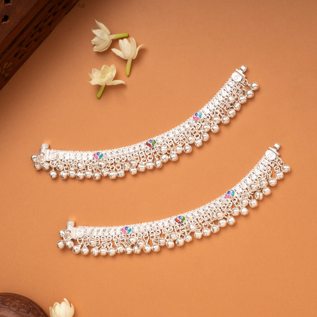 Silver Ethnic Meenakari Baby Anklets