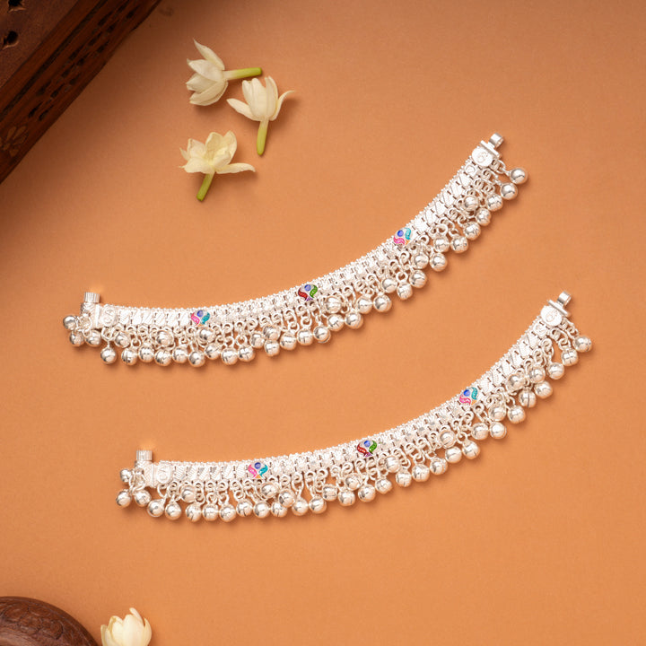 Silver Ethnic Meenakari Baby Anklets