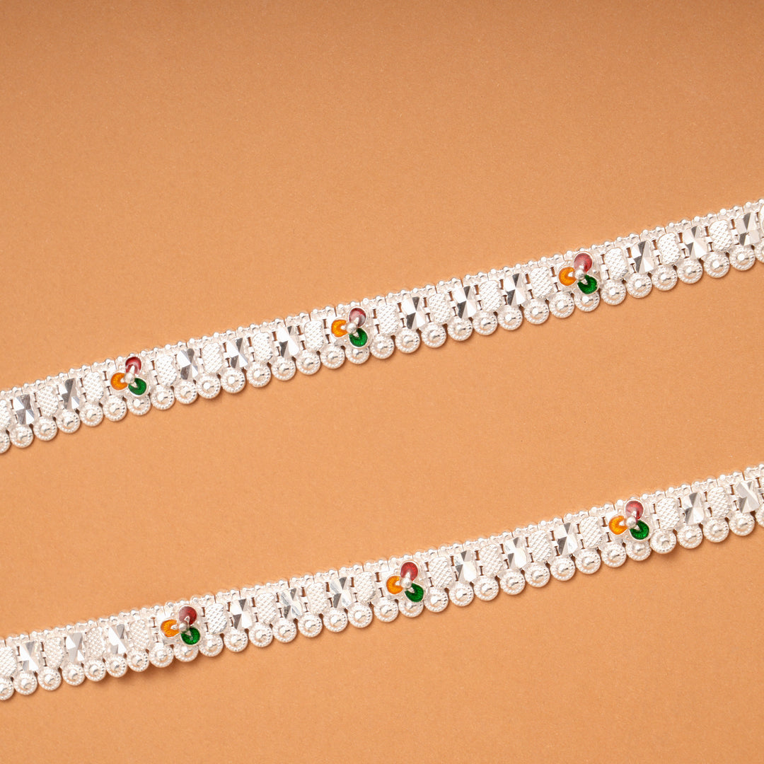 Multi Color Linear Enamel Silver Baby Anklets